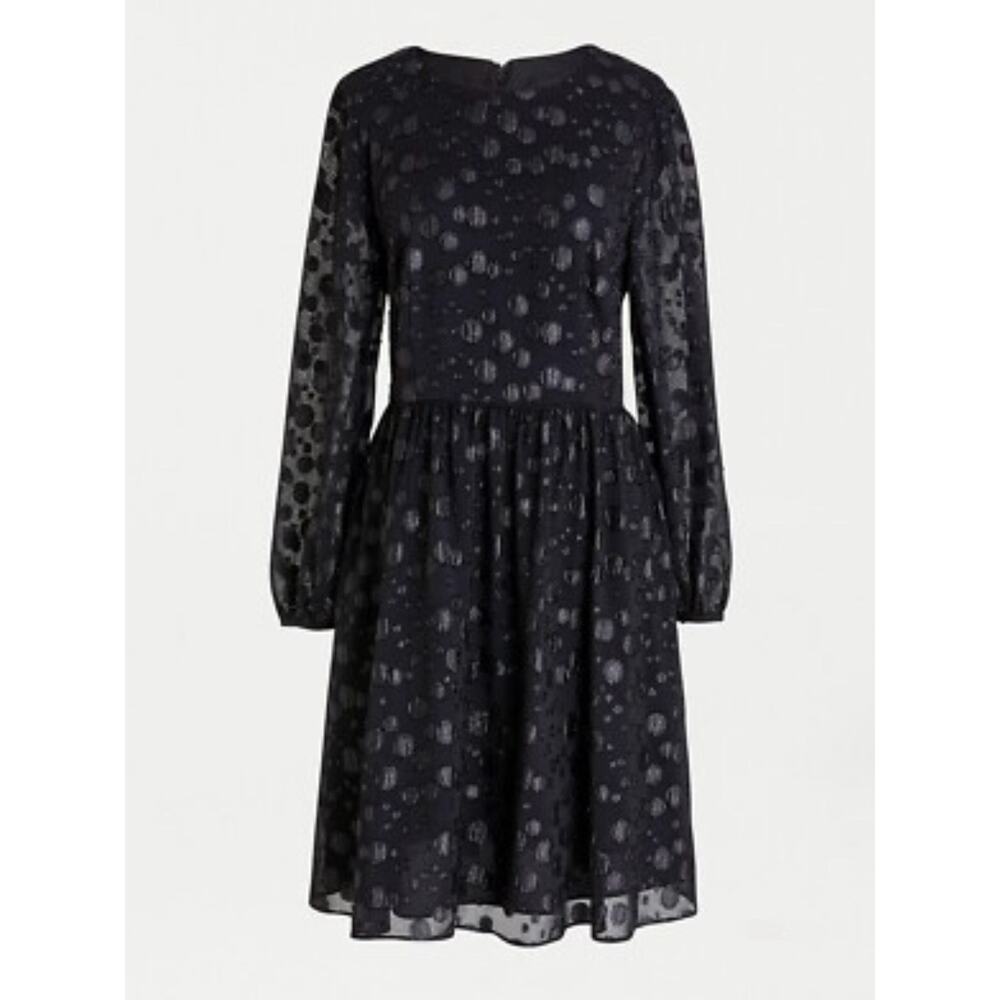 J. Crew A-Line Dress Metallic Dot Jacquard Black Long Slv Sz 4 Whimsygoth